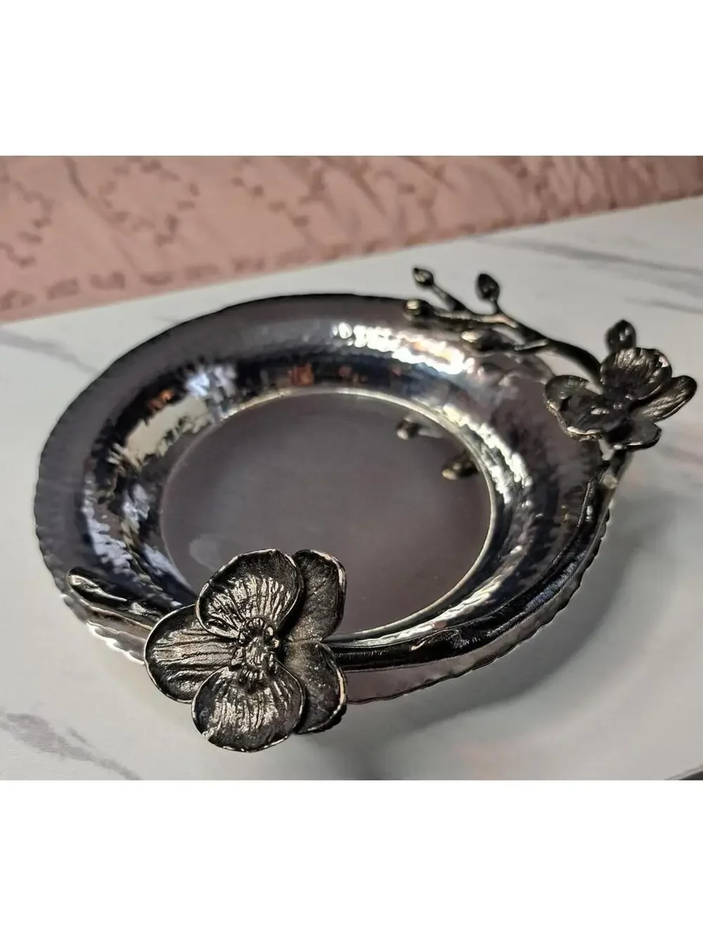 Michael Aram Hammered Steel Black Orchid Wine Coaster #110725